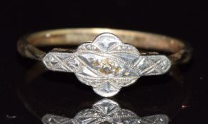 Art Deco 9ct gold ring set with a diamond in a platinum setting, 1.8g, size O
