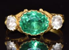 A late 18th/ early 19thC gold ring set with foiled paste, 4g, size S