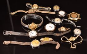 Fourteen various ladies and gentleman's wristwatches including two 9ct gold examples, Bentina,