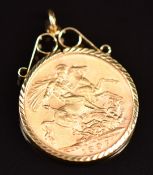 Queen Victoria 1897 gold full sovereign with Melbourne mint mark, in 9ct gold pendant mount, 8.8g