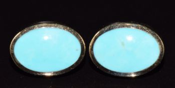 A pair of 9ct gold earrings set with faux turquoise, 4g