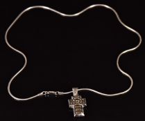 A 14k white gold cross set with cubic zirconia, on 14k white gold chain marked Konfidis, 13.3g, 45cm