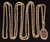 A c1900 9ct gold guard chain and fob, 41.7g