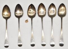Set of six Georgian hallmarked silver spoons London 1798, maker's mark JO, length 14cm, weight