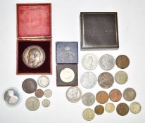 Coins and medallions including boxed Edward VII 1906 medallion