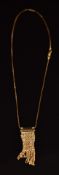 A 9ct gold necklace with 9ct gold pendant made up of plaited chains and tassels, 5.4g, 46cm long