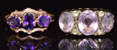 Two 9ct gold rings set with amethyst, 5.6g, sizes N & O