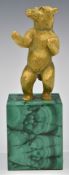 Russian gilt bronze dancing bear on malachite base, overall height 20cm