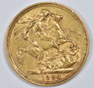 1889 Queen Victoria Jubilee head gold full sovereign, Sydney Mint