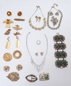 A collection of Alva museum replica brooches and earrings, Jewelcraft bracelet, earrings and