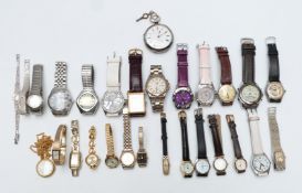 A collection of watches including Roamer, Siglo, Longines, silver pocket watch 'J. G. Graves' (