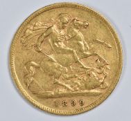 1899 Queen Victoria veiled head gold half sovereign