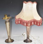 Pair of hallmarked silver trumpet vases, one having been converted to an electric table lamp, height