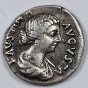 Roman Imperial Faustina 2 silver Denarius AD146, the reverse legend unique to her 'Dedicated to