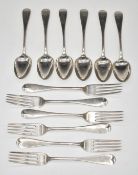 Six Victorian Scottish hallmarked silver Old English pattern table forks and six dessert spoons, all