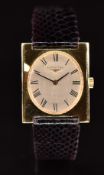 Longines 18ct gold wristwatch ref. 8094 with black hands and Roman numerals, silver dial and