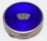 George V silver compact/ pot set with blue guilloché enamel Naval crown motif, Birmingham 1931,