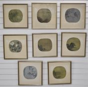 Set of eight prints of Chinese silk pictures, each approximately 43 x 43cm overall