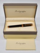 Montegrappa NeroUno Linea fountain pen with faceted resin body, rose gold plated fittings and