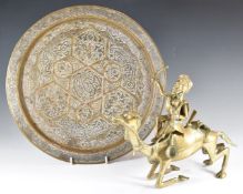 African tribal Benin bronze style warrior on horseback and an Islamic silver and copper inlaid brass