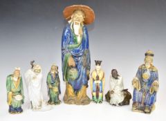 Seven Chinese pottery figures, tallest 34cm