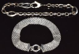 Two 9ct white gold bracelets, 14g, 24cm and 19cm long