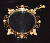 Edwardian 15ct gold pendant/ locket set with seed pearls, 11.4g, 4.5cm