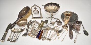 Hallmarked silver items to include dressing table mirror, brush, inkwell, agate handled knife,