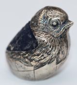 Edward VII hallmarked silver large size novelty pin cushion formed as a chick emerging from an