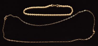 A 9ct gold bracelet and 9ct gold chain, 1.6g, 40cm and 18cm long
