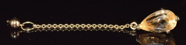 An 18ct gold earring set with a pear cut citrine of approximately 6ct, 3.6g