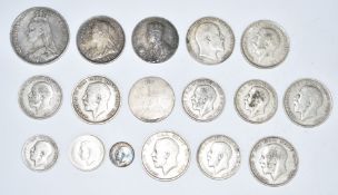 Queen Victoria 1889 Jubilee crown, 1894 veiled head half crown, Edward VII 1909 half crown, George V