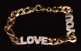 A 9ct gold 'I love you' bracelet, 8.7g, 18cm long