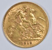 1912 George V gold half sovereign