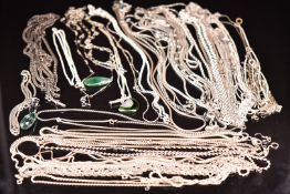 Over 40 silver necklaces/ chains including guard chain, Rado, box link, snake link, etc