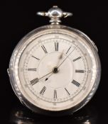 Unnamed silver open faced centre seconds chronograph pocket watch with silver hours and minutes