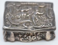 Berthold Muller hallmarked silver pill box, with embossed lid with dancing figures, London 1903,