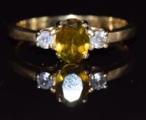 A 9ct gold ring set with quartz and tourmaline, 2.4g, size N