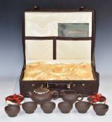 Cased Chinese Yixing tea set with Zun Gui Ming Pin to case, tallest 8.5cm