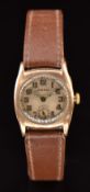Aero 9ct gold gentleman's wristwatch with subsidiary seconds dial, luminous cathedral hands,