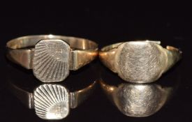 Two 9ct gold signet rings, 2.4g, size Q (one is cut)