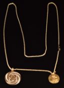 An 18ct gold pendant depicting Mary & Jesus (3.3g), 14k gold pendant depicting the Parthenon and