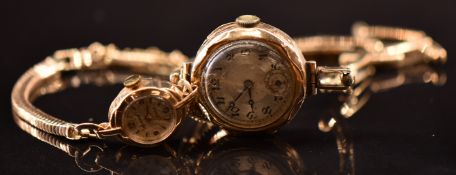 Two 9ct gold ladies wristwatches comprising Accurist on 9ct gold bracelet and an unnamed example