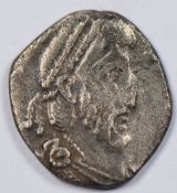 Roman Imperial Eugenius AD397-394, AR Seliqua, pearl diademed draped bust, rev - Virtus (clipped)