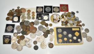 A collection of UK and overseas coinage, modern crowns etc., together with coin sets including