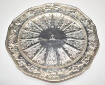 Georgian hallmarked silver tray with embossed grape vine decoration, London 1761, maker John