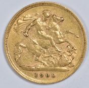 1900 Queen Victoria veiled head gold half sovereign