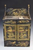 Japanese lacquer cabinet with fitted interior, overall size H74cm, W39 x D19cm