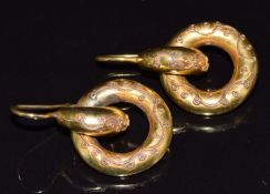 A pair of Victorian Etruscan Revival gold earrings with wire work decoration, 4.3g, 2.2cm