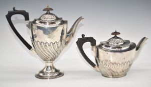 Elkington Victorian hallmarked silver teapot and coffee pot, Birmingham 1890, height of taller 23cm,